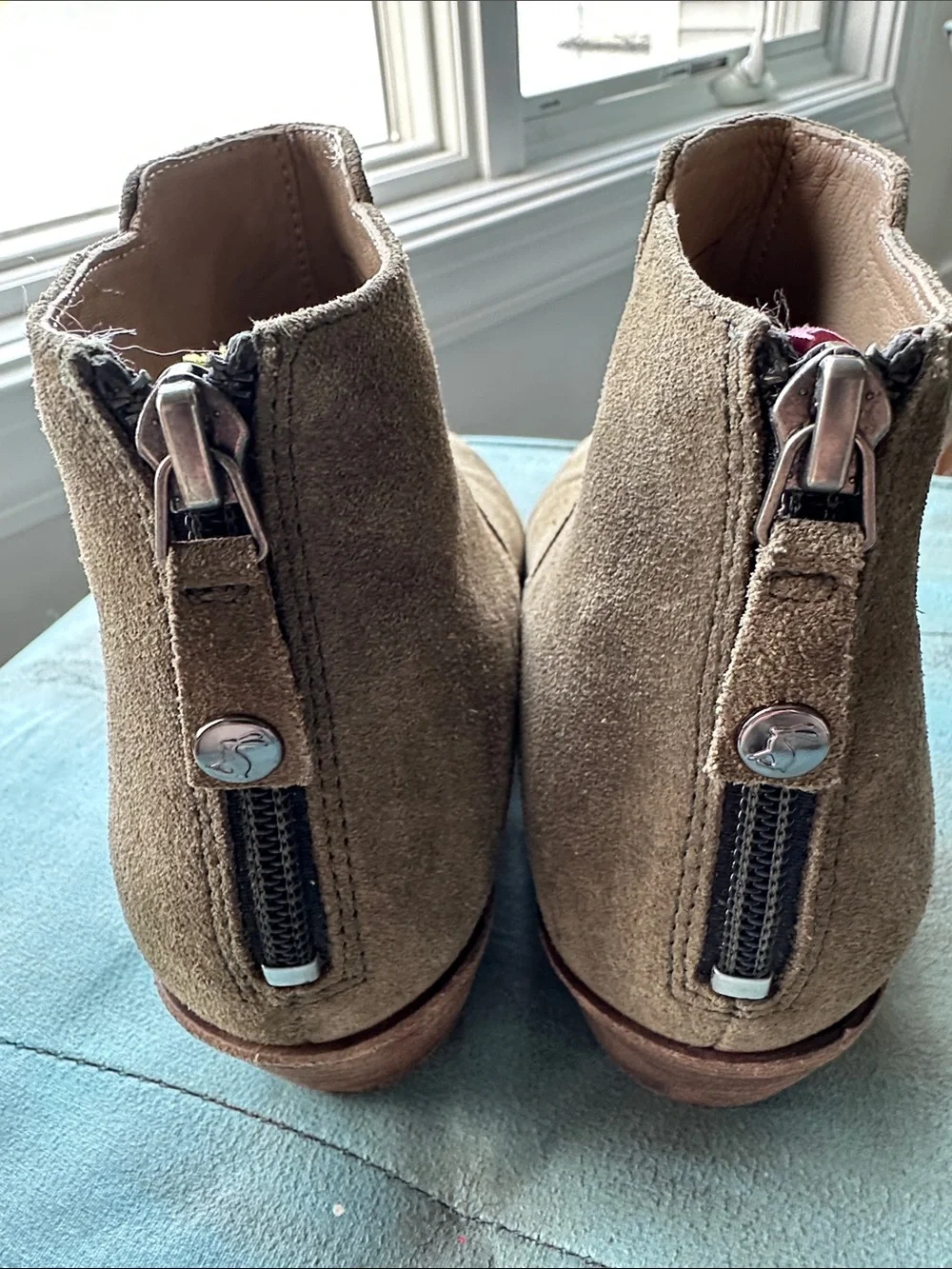 Joules Suede Ankle Boots in Taupe Green